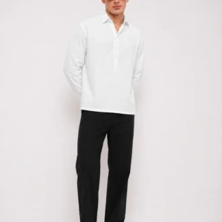 White Boxy Cotton Linen Hook Shirt