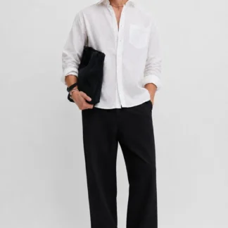 White Linen Blend Regular Shirt